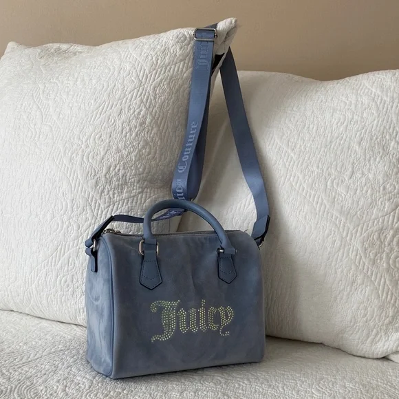 Juicy Couture Slate Blue Obsession Velour Satchel - Picture 4 of 13